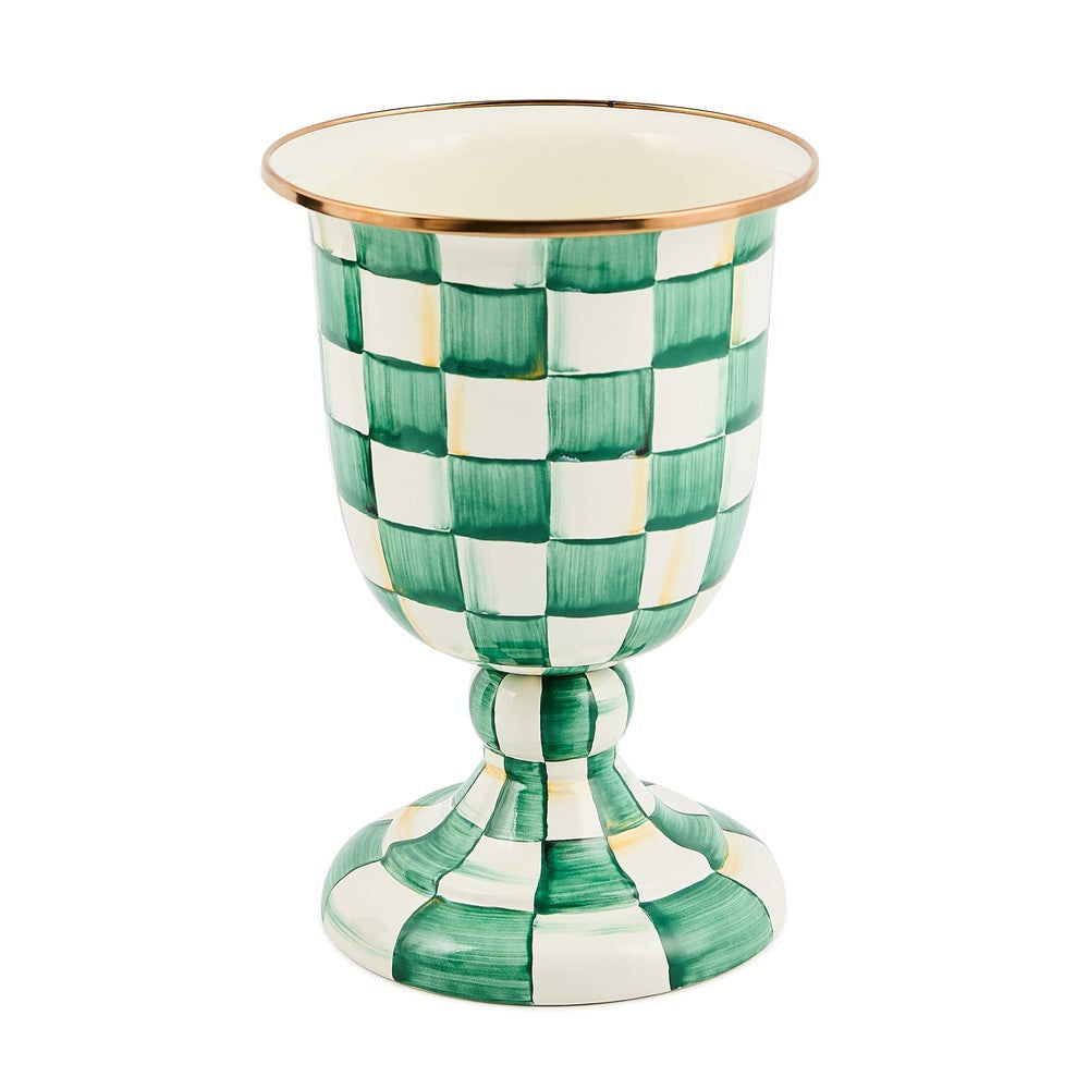 Emerald Check Pedestal Vase by MacKenzie-Childs
