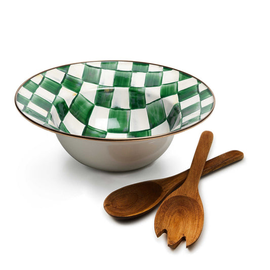 Emerald Check Salad Serving Set by MacKenzie - Childs - |VESIMI Design|