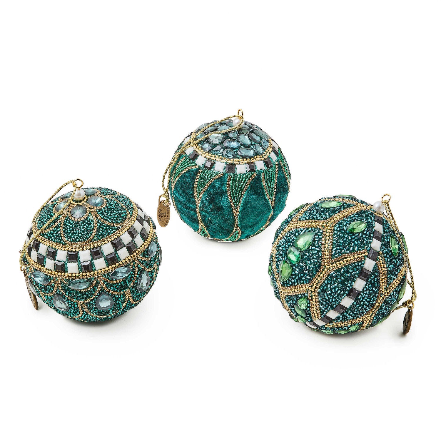 Emerald Luxe Beaded Ball Ornaments, Set of 3 - |VESIMI Design| Luxury Bathrooms and Home Decor