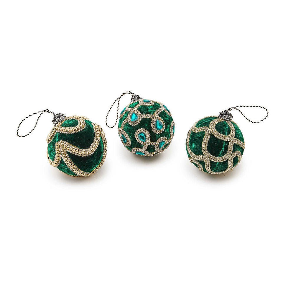 Emerald Luxe Jeweled Ball Ornaments, Set of 3 - |VESIMI Design| Luxury Bathrooms and Home Decor