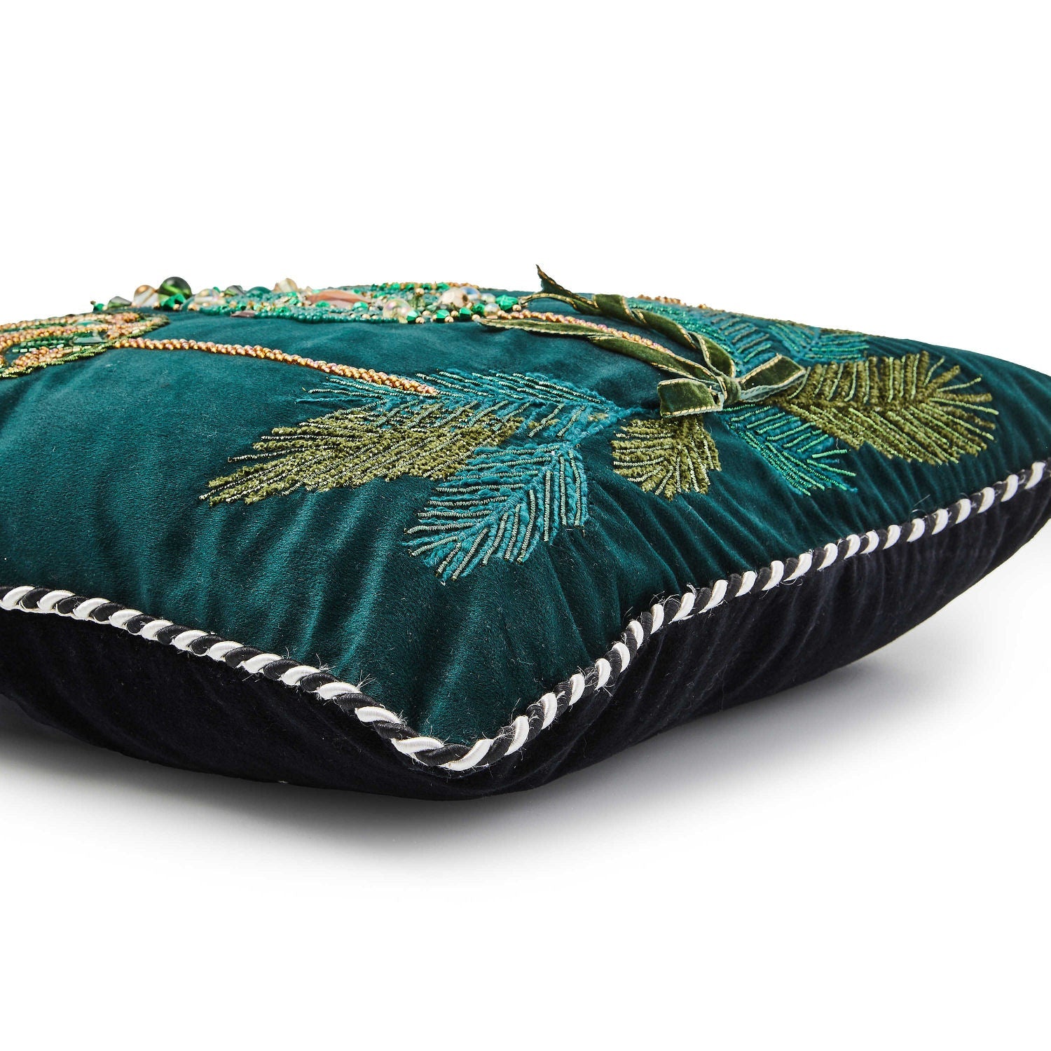 Emerald Ornaments Beaded Throw Pillow - |VESIMI Design| Luxury Bathrooms and Home Decor