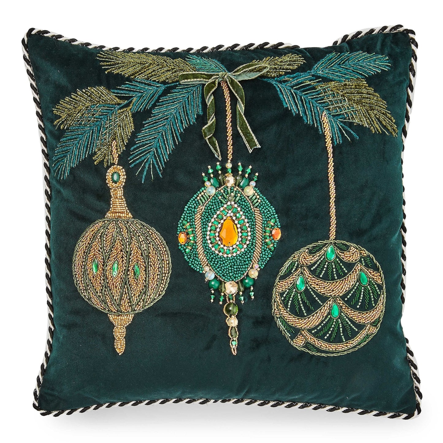 Emerald Ornaments Beaded Throw Pillow - |VESIMI Design| Luxury Bathrooms and Home Decor