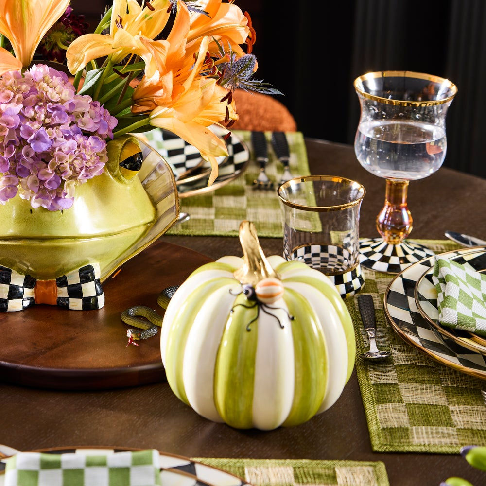 Fergal's Friend Spider on Small Moss Stripe Pumpkin