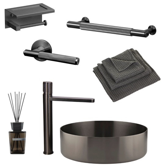 Dark Grey Gun Metal Bathroom Faucets and Accessories