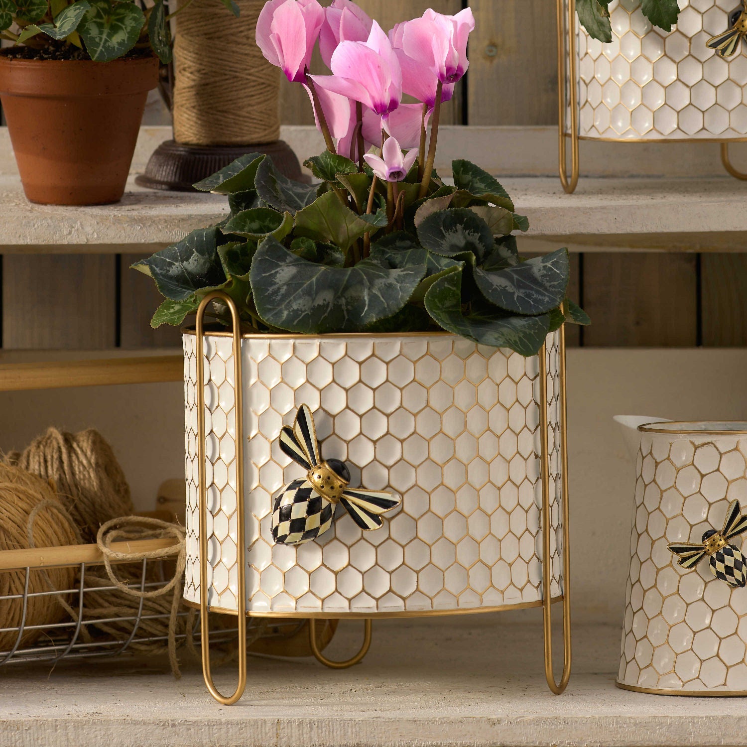 Honeycomb Large Tin Planter by MacKenzie - Childs - |VESIMI Design| Luxury Bathrooms and Home Decor