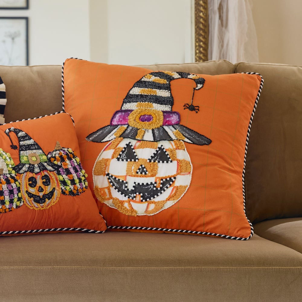 MacKenzie-Childs Jack O' Lantern in Hat Throw Pillow