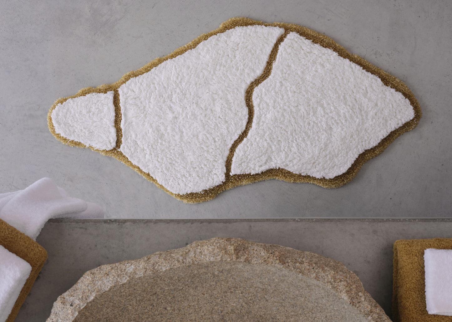JESS White / Gold Abyss & Habidecor Egyptian Cotton Bathroom Rug - 70 x 135cm