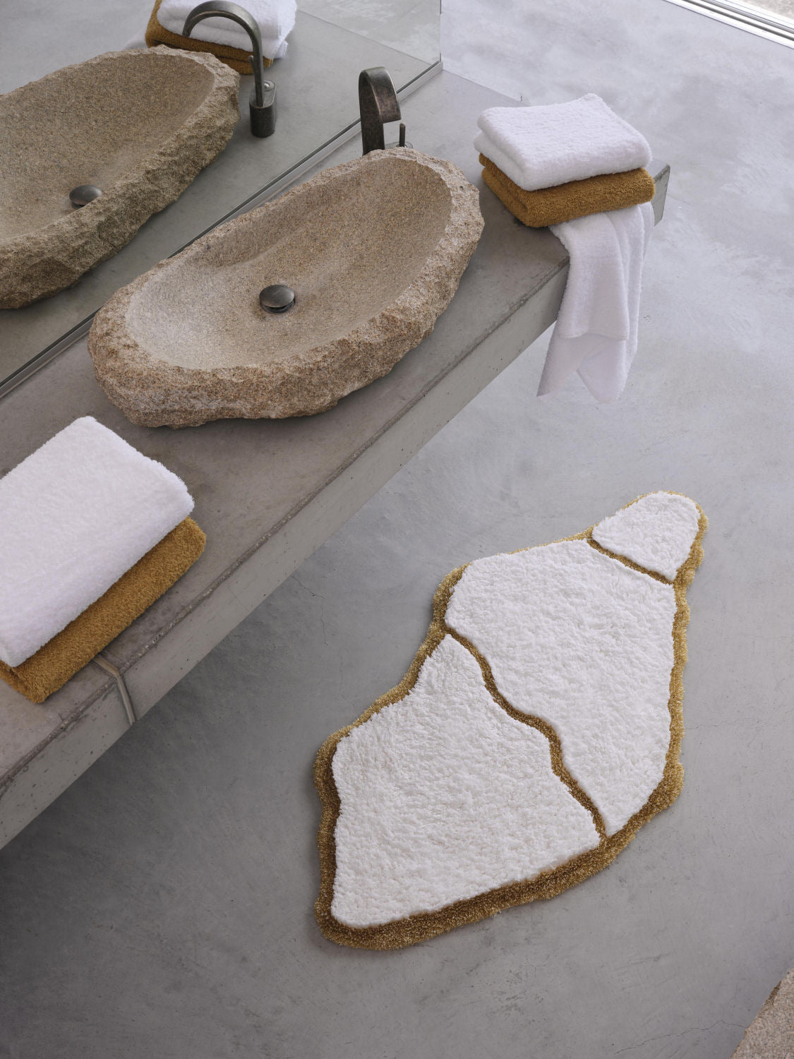 JESS White / Gold Abyss & Habidecor Egyptian Cotton Bathroom Rug - 70 x 135cm