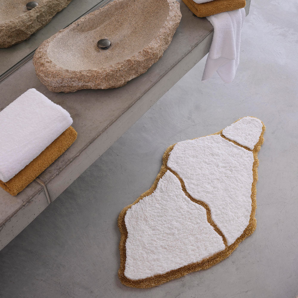 JESS White / Gold Abyss & Habidecor Egyptian Cotton Bathroom Rug - 70 x 135cm