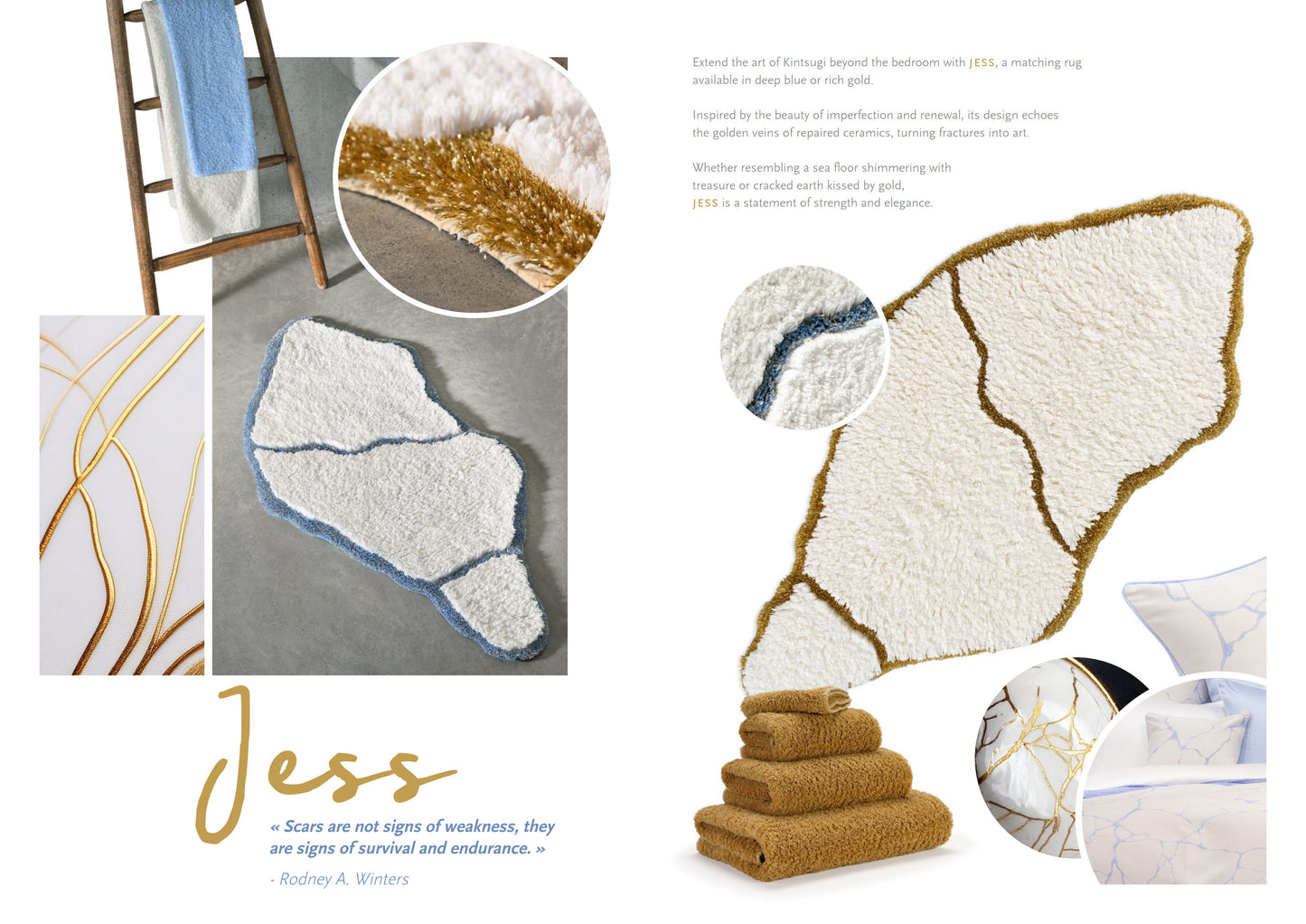 JESS White / Blue Abyss & Habidecor Egyptian Cotton Bathroom Rug - 70 x 135cm