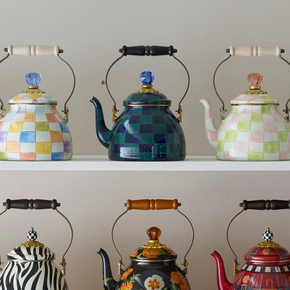 Juniper Check 2 Quart Tea Kettle - MacKenzie-Childs limited edition