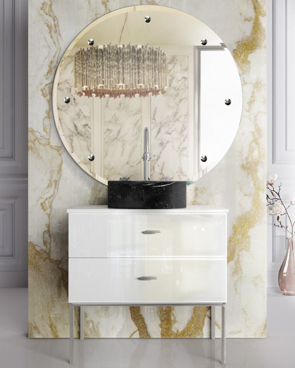 Koi Round Marble Black Vessel Sink by Maison Valentina - |VESIMI Design| Luxury Bathrooms and Home Decor