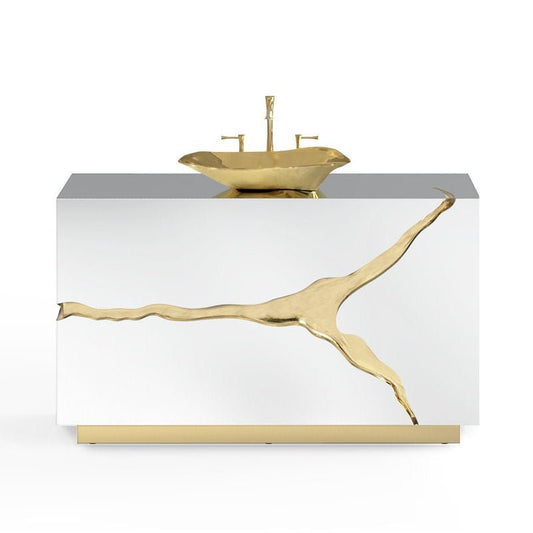 Lapiaz Single Vanity White and Gold Cabinet - |VESIMI Design| Luxury Bathrooms and Home Decor