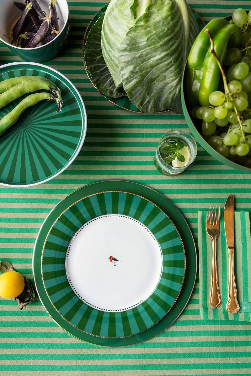 Love Birds Dinner Plate Stripes Green 26.5cm - Pip Studio
