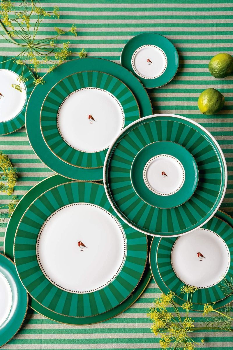 Love Birds Dinner Plate Stripes Green 26.5cm - Pip Studio