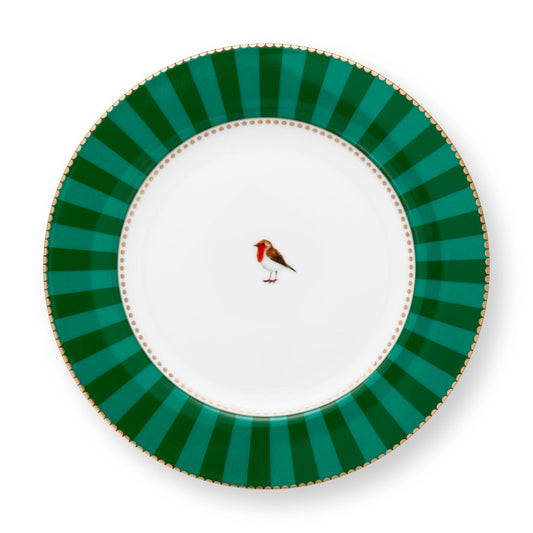 Love Birds Dinner Plate Stripes Green 26.5cm - Pip Studio