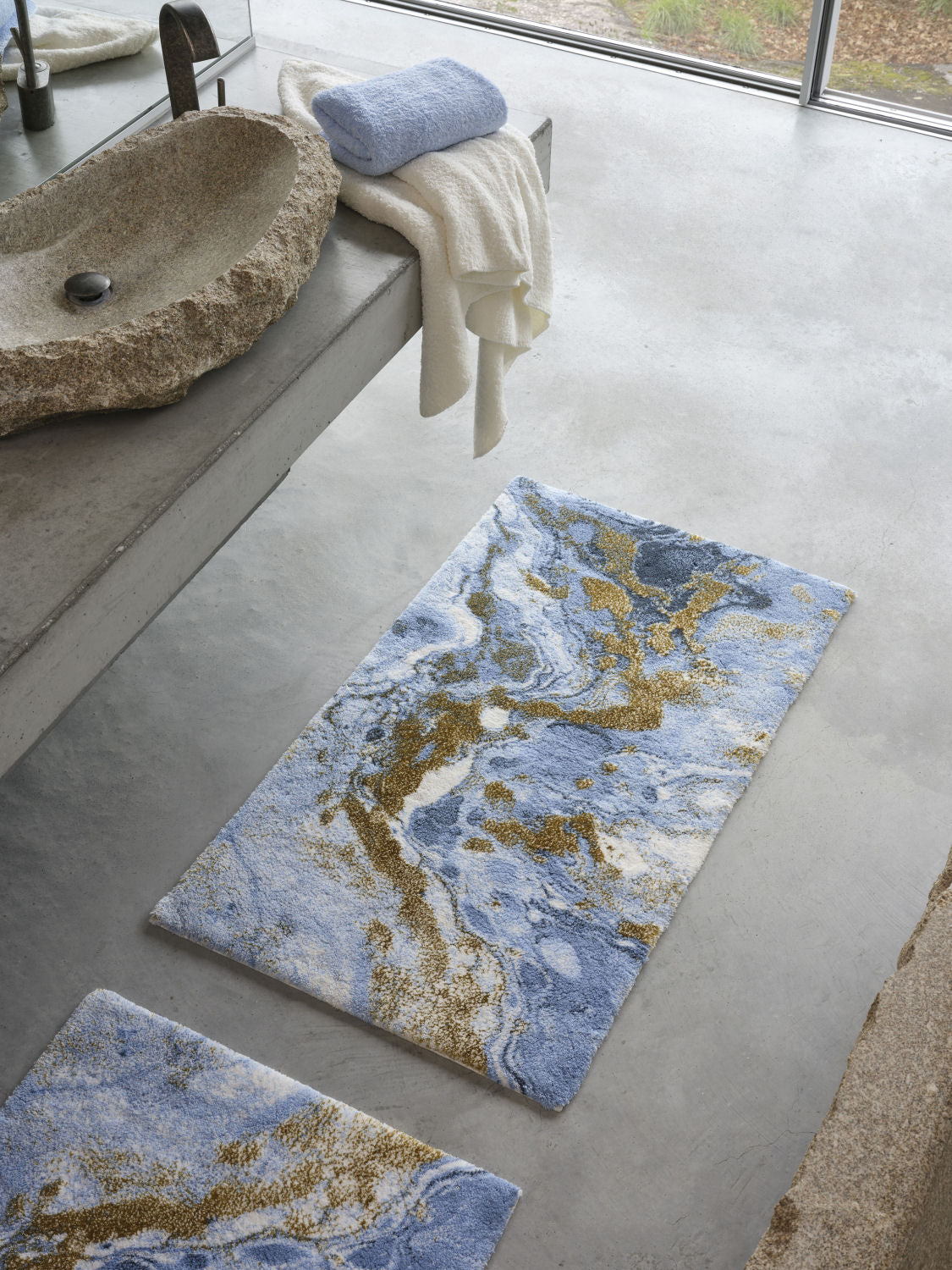 Dandy Blue & Gold  Egyptian Cotton Bathroom rug  by Abyss & Habidecor