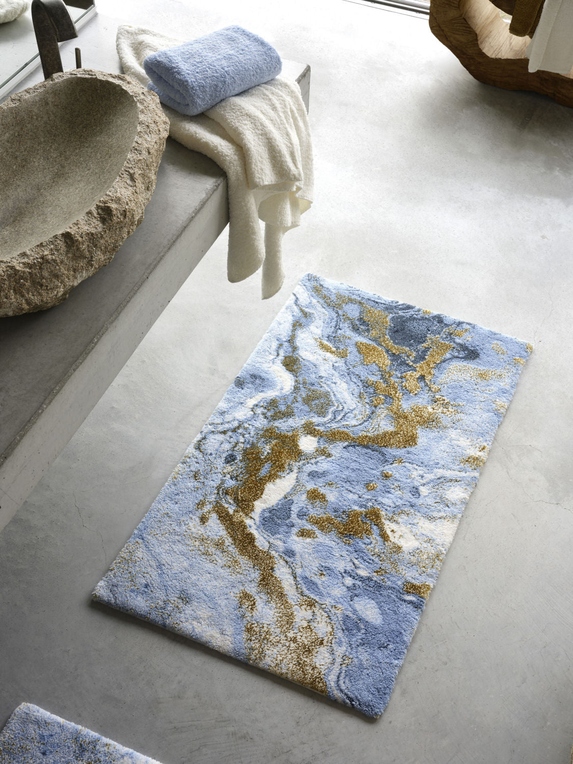 Dandy Blue & Gold  Egyptian Cotton Bathroom rug  by Abyss & Habidecor