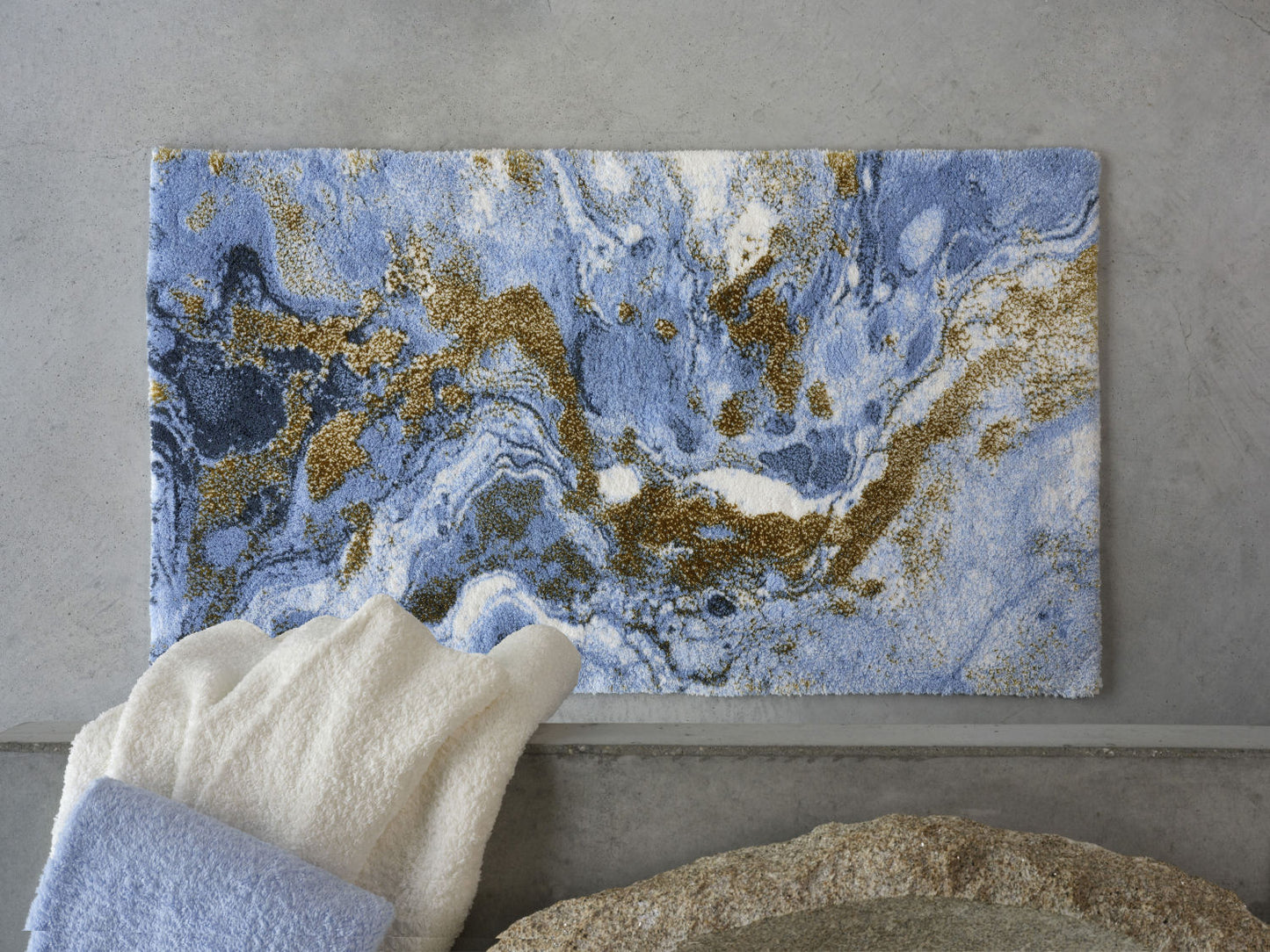 Dandy Blue & Gold  Egyptian Cotton Bathroom rug  by Abyss & Habidecor