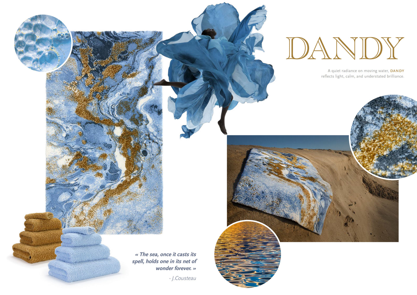 Dandy Blue & Gold  Egyptian Cotton Bathroom rug  by Abyss & Habidecor