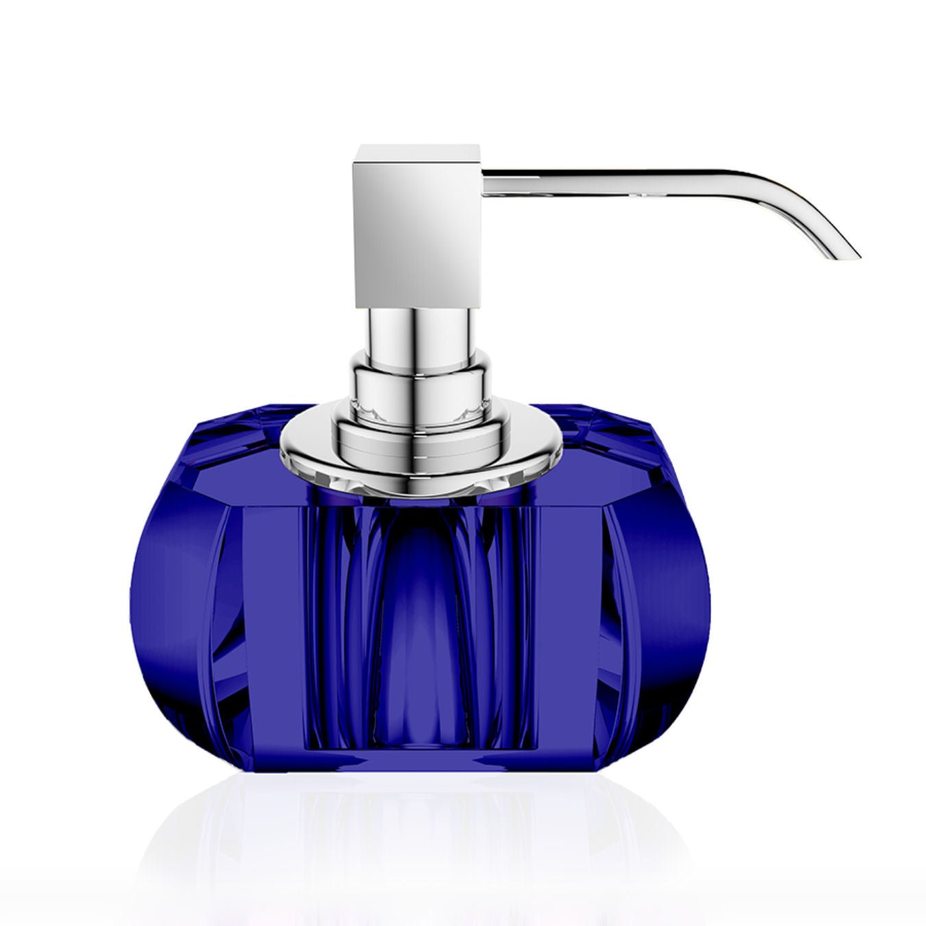 Luxury Crystal Glass Liquid Soap Dispenser in Chrome | Capri Blue - |VESIMI Design| Luxury Bathrooms and Home Decor