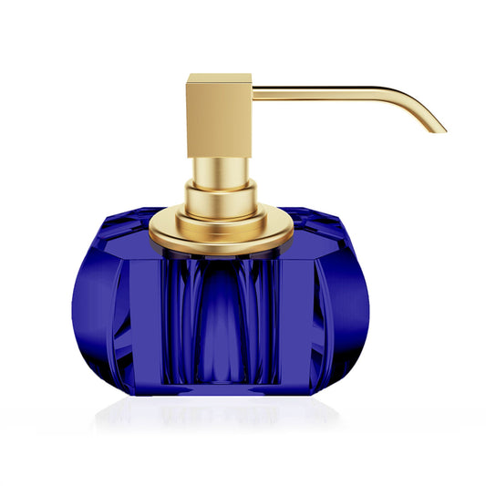 Luxury Crystal Glass Liquid Soap Dispenser in Matt Gold | Capri Blue - |VESIMI Design| Luxury Bathrooms and Home Decor