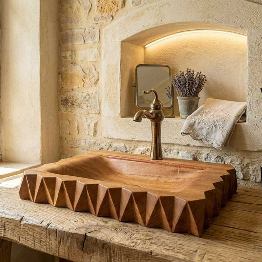Luxury Hand-Carved IROKO Wooden Vessel Sink