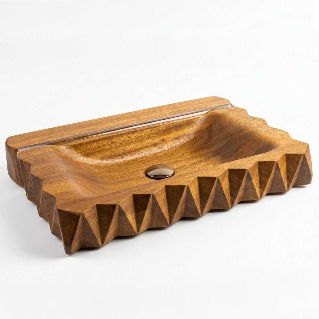 Luxury Hand-Carved IROKO Wooden Vessel Sink