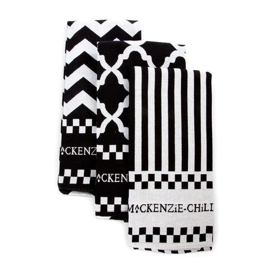 MacKenzie - Childs Black & White Zig Zag Dish Towels, Set of 3 - |VESIMI Design| Luxury Bathrooms and Home Decor