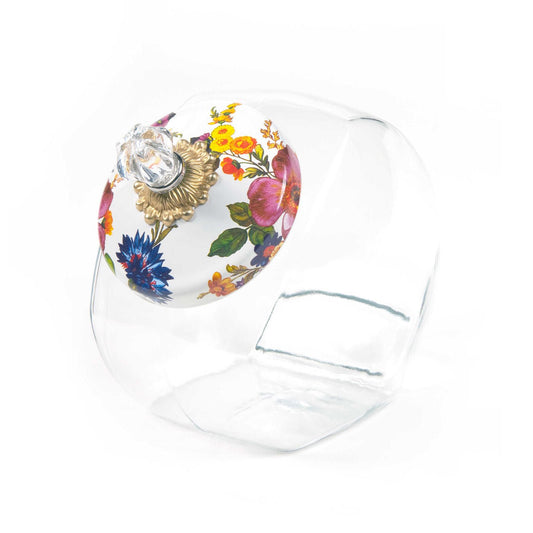MacKenzie - Childs Cookie Jar with White Flower Market Lid - |VESIMI Design| Luxury Bathrooms and Home Decor