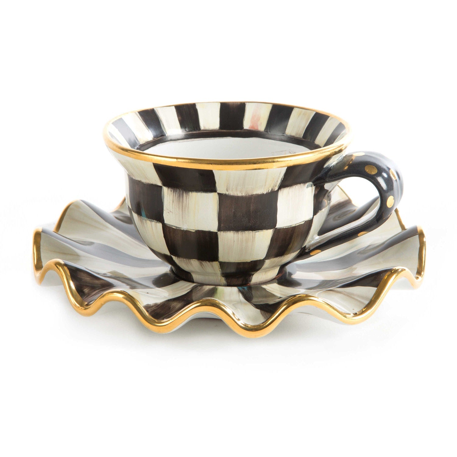 Mackenzie Childs 2024 Courtly Check mugs and saucers set