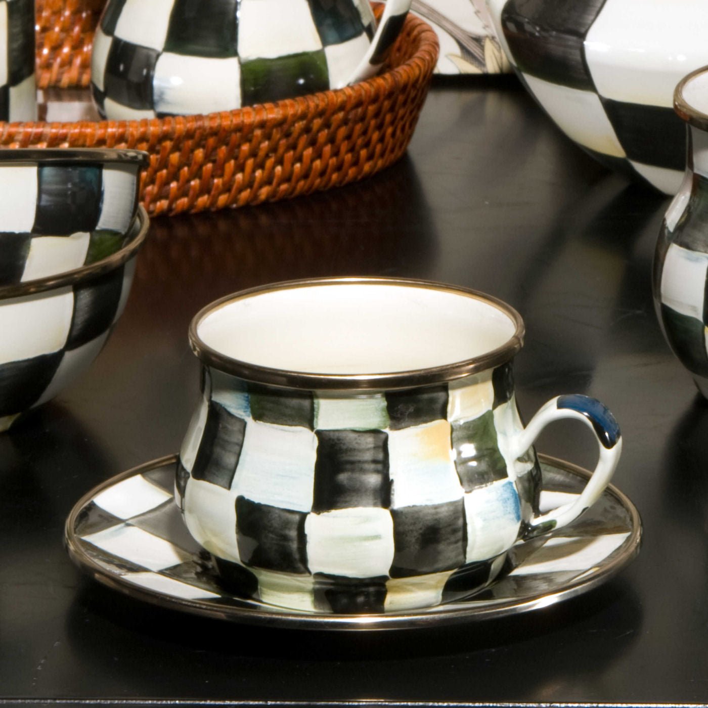 MacKenzie-Childs Courtly Check Enamel Teacup - |VESIMI Design| Luxury Bathrooms and Home Decor