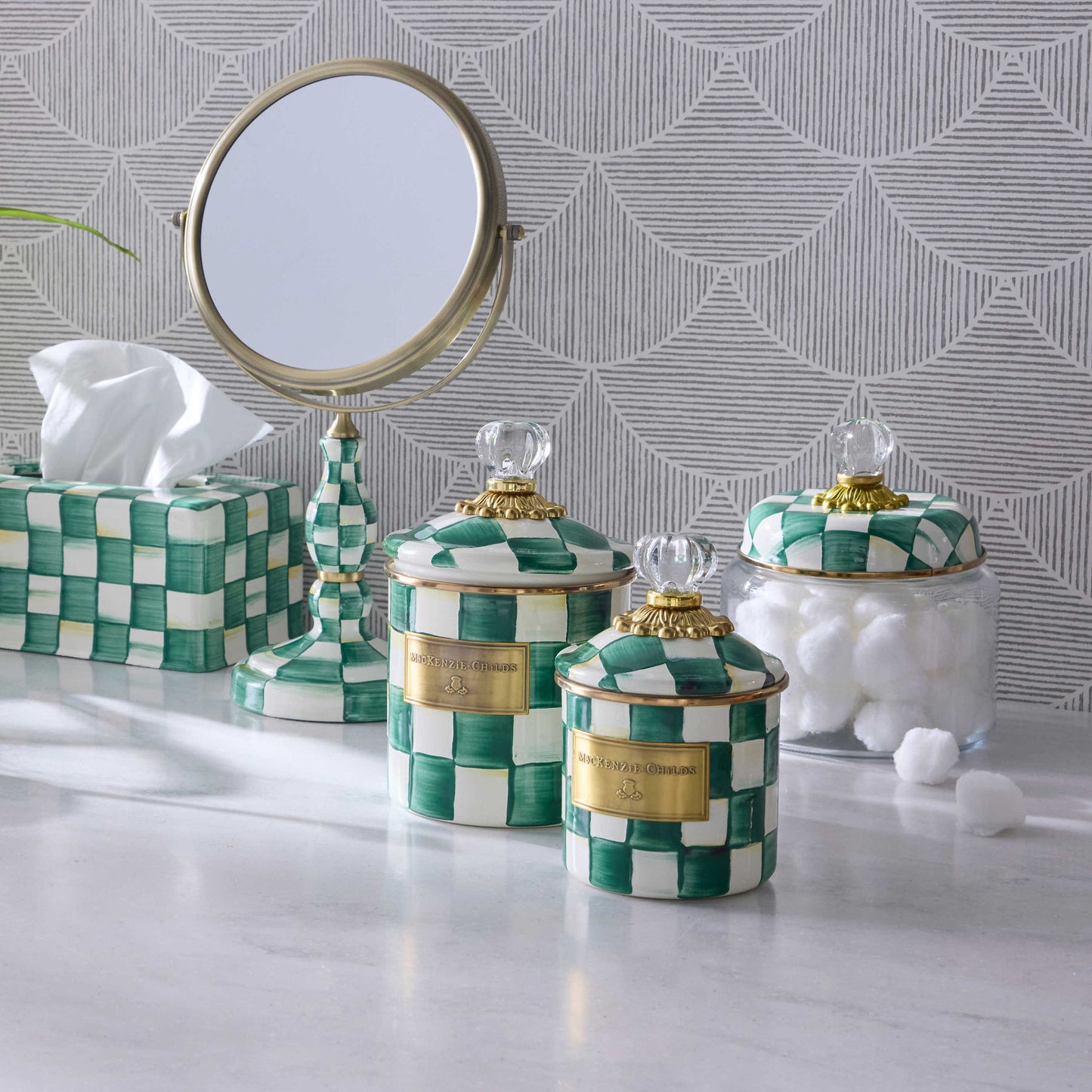 Emerald Check Glass Kitchen Canisters by MacKenzie-Childs - Set of 3