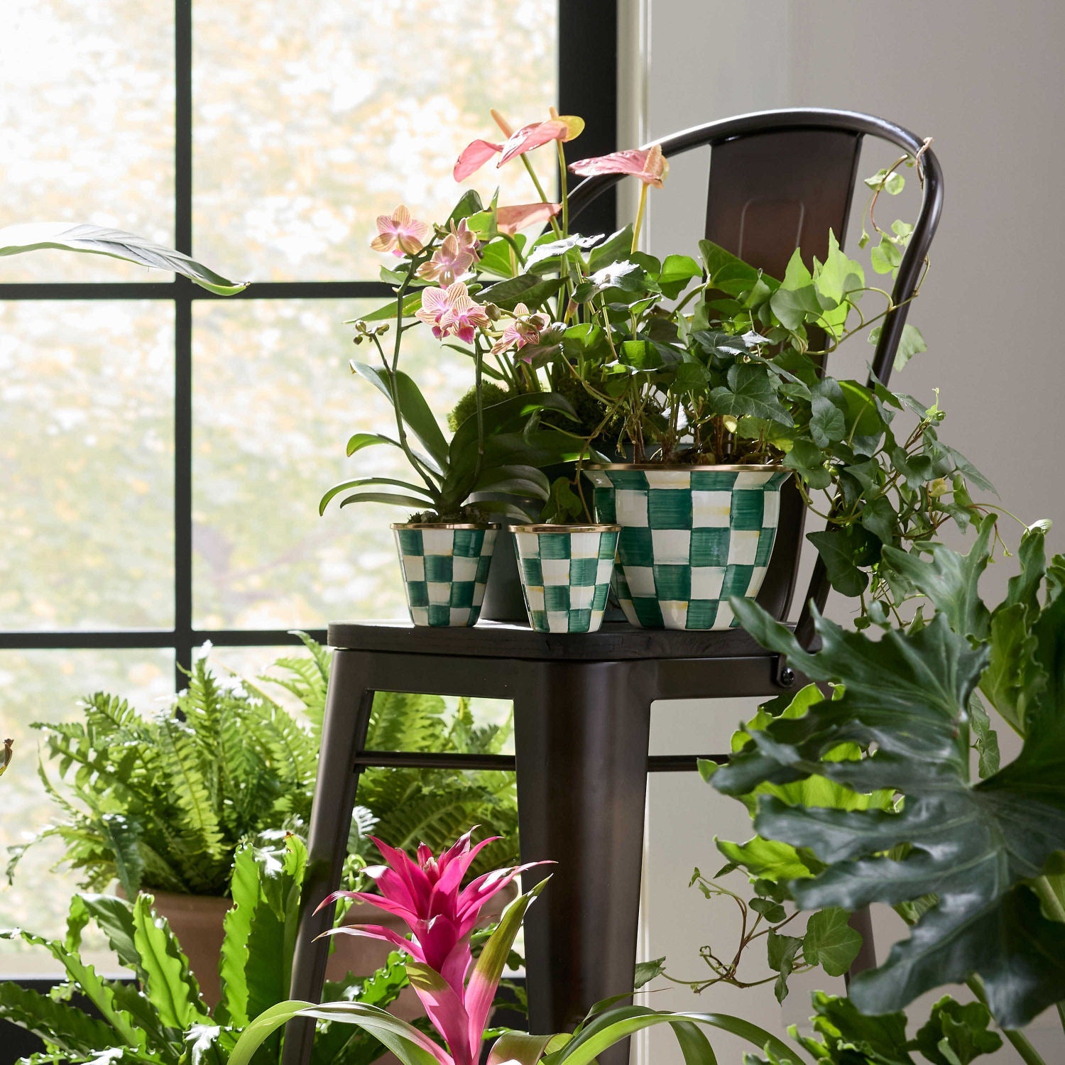3 pot herb planter MacKenzie-Childs Emerald Check Herb Pots, Set of 3 – |VESIMI Design|
