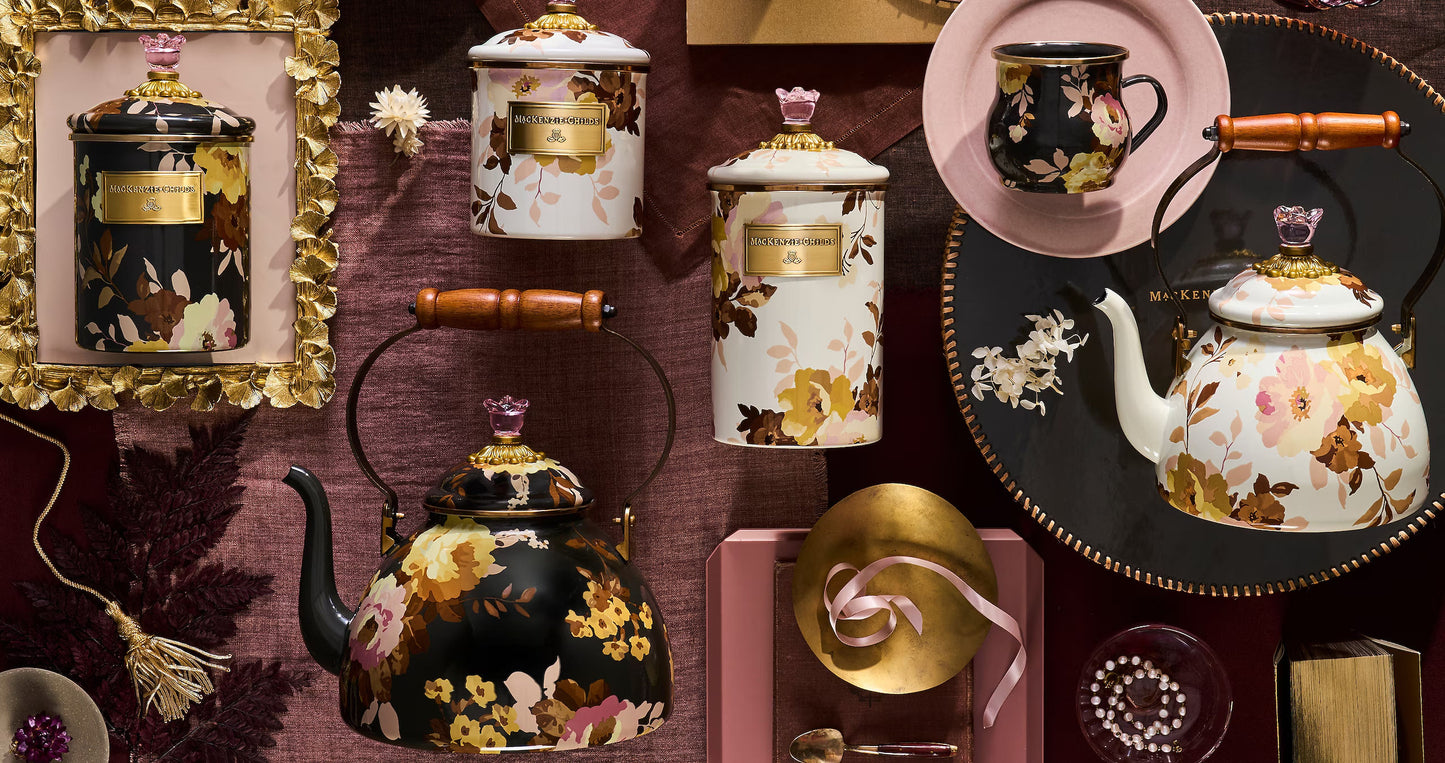 Wild Rose White 2 Quart Tea Kettle by MacKenzie-Childs