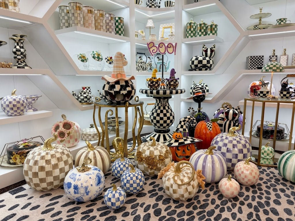Violet Check Pumpkins Set of 4 by MacKenzie-Childs