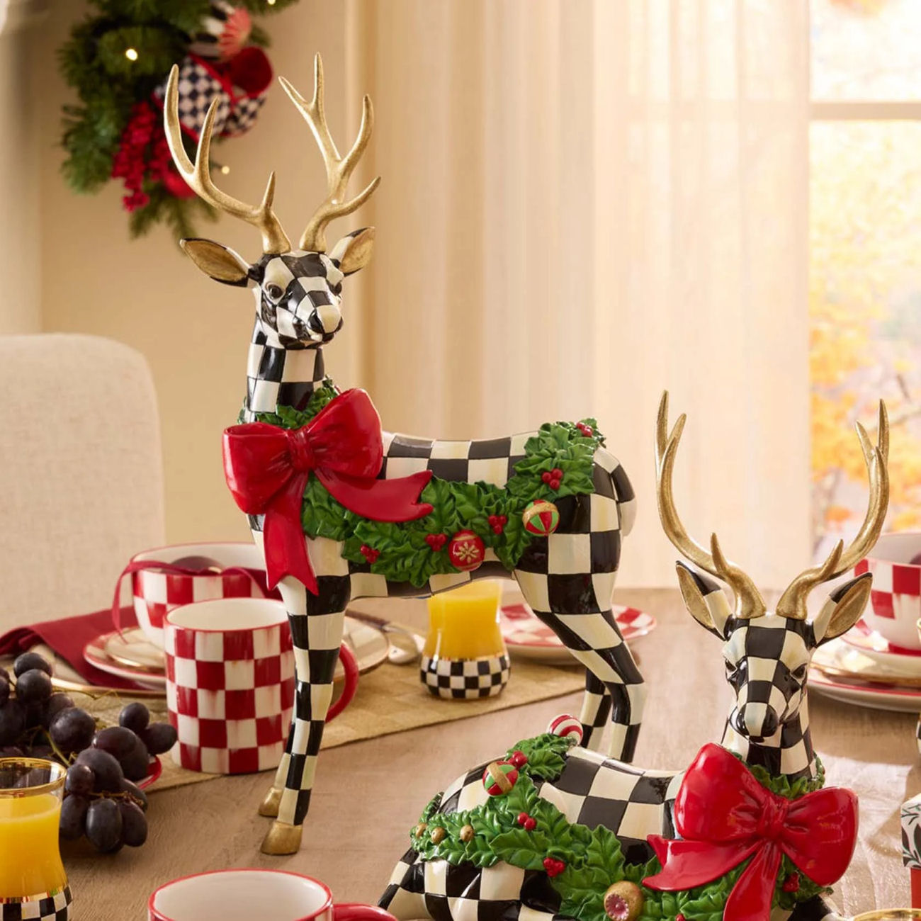 MacKenzie-Childs Holly Check Standing Deer Figurine