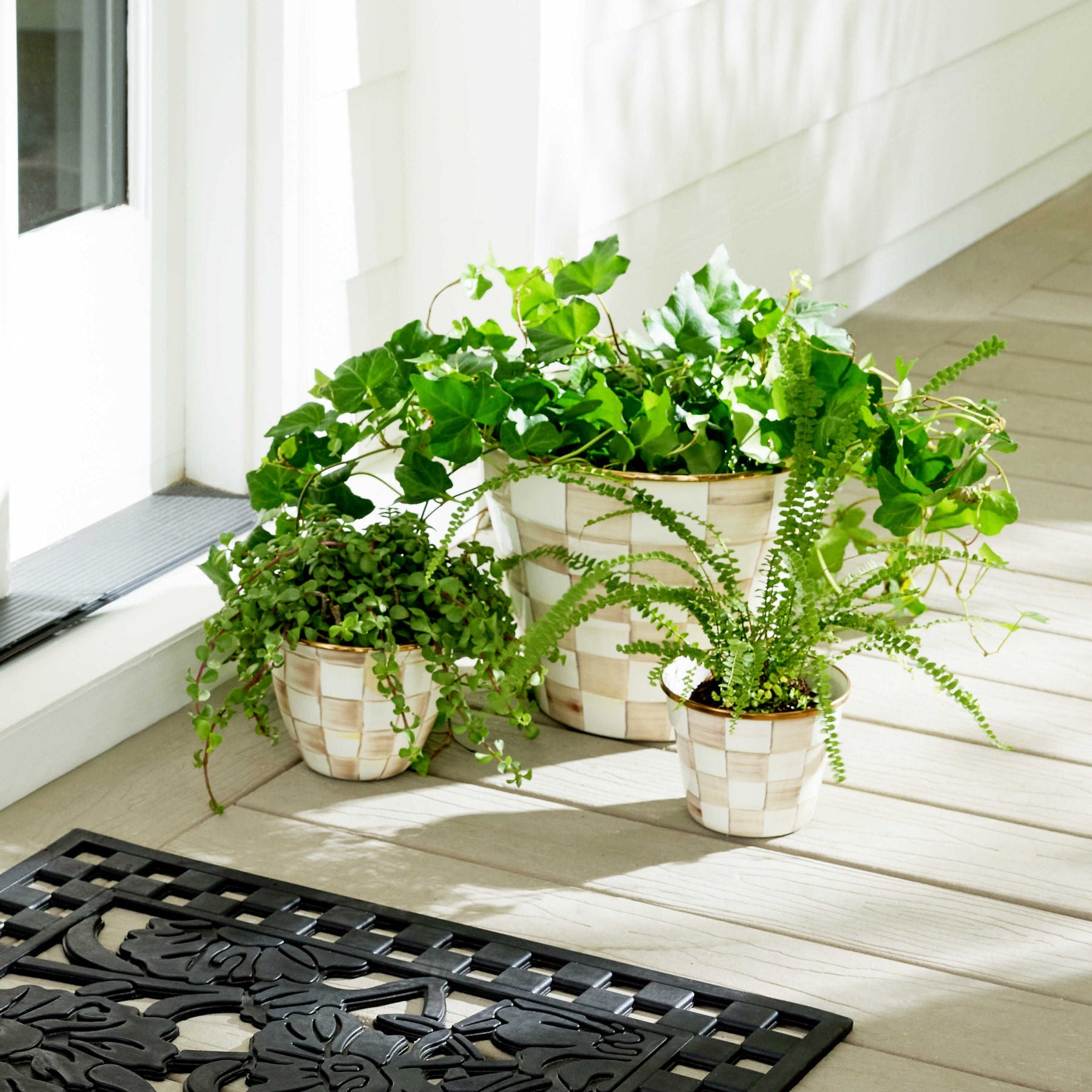 mackenzie childs planter pot MacKenzie-Childs Mocha Check Extra Large Garden Pot – |VESIMI Design|