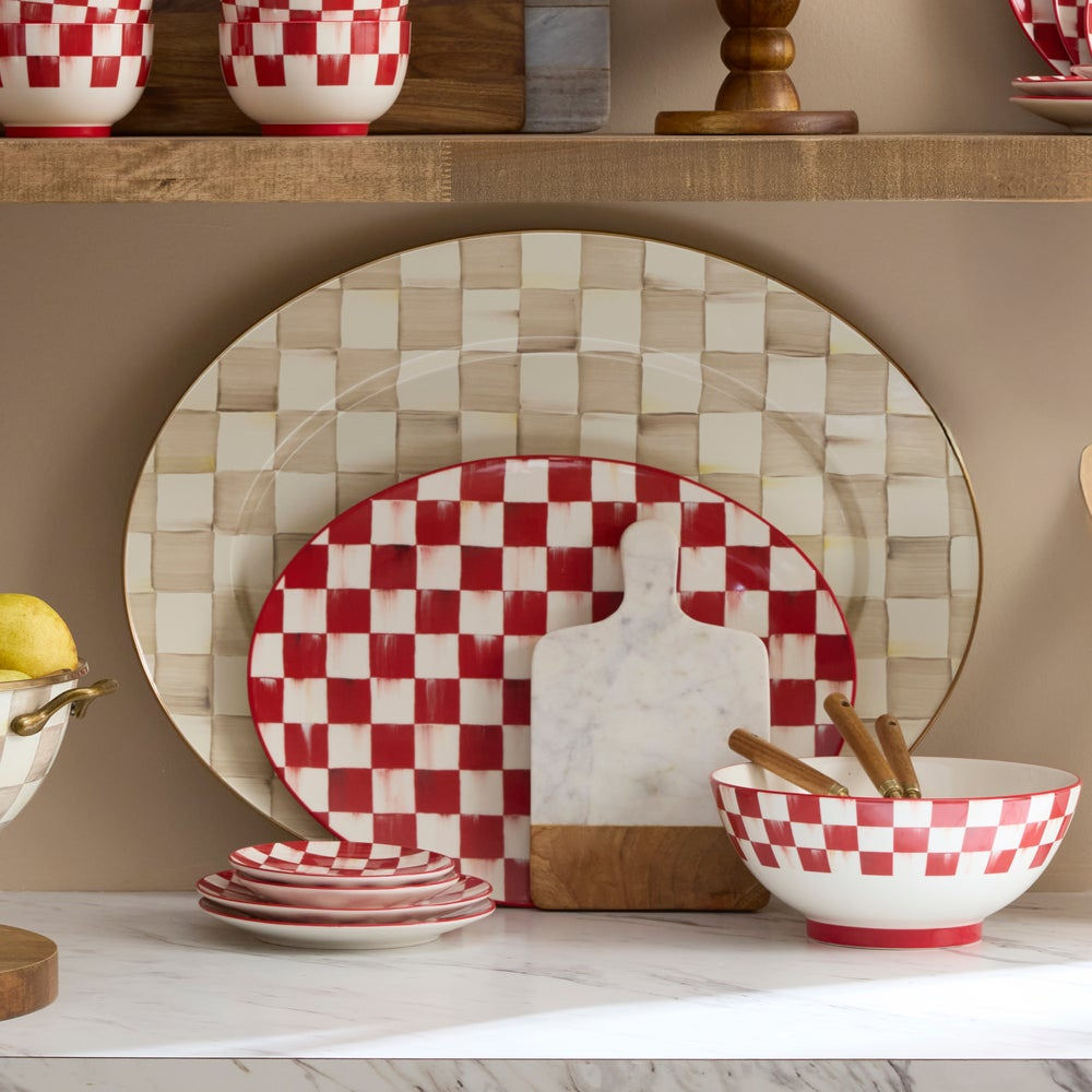 Mocha Check Large Oval Platter