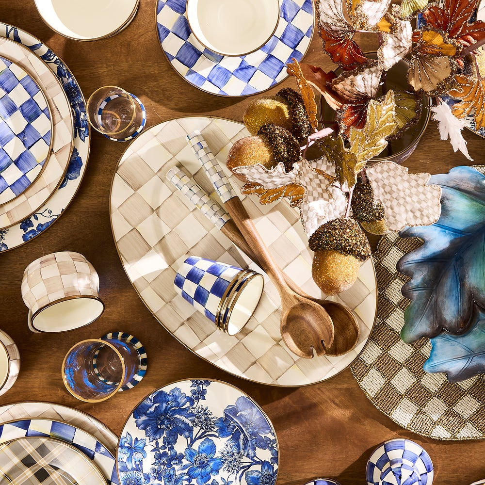 Mocha Check Large Oval Platter