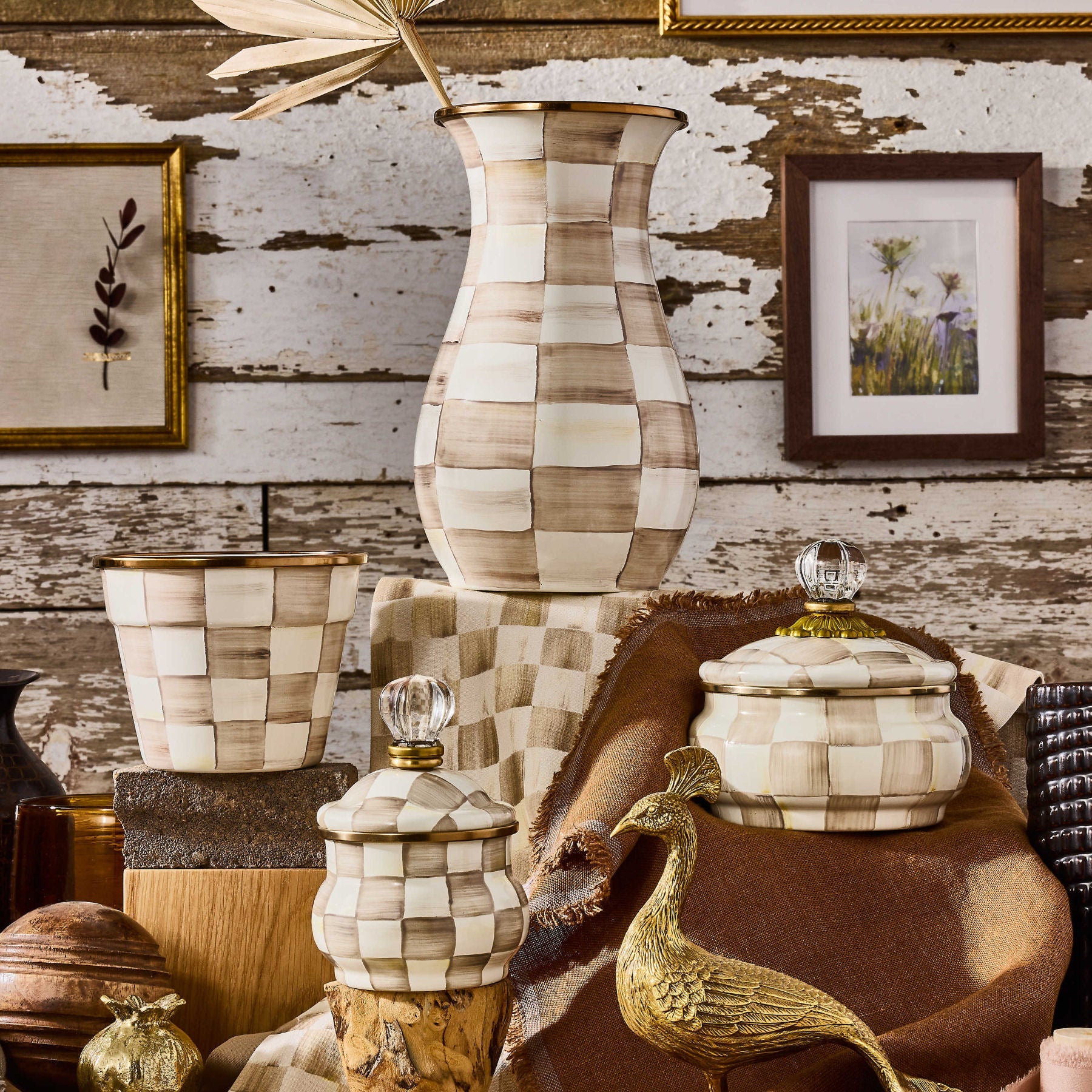 mackenzie childs planter pot MacKenzie-Childs Mocha Check Small Garden Pot – |VESIMI Design|