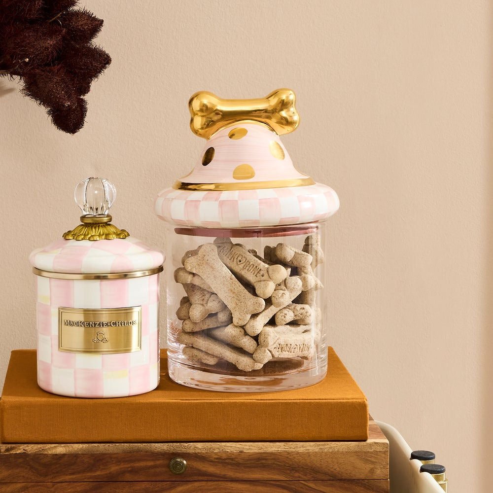 Mackenzie - Childs Rosy Check Canine Cookie Jar - |VESIMI Design|