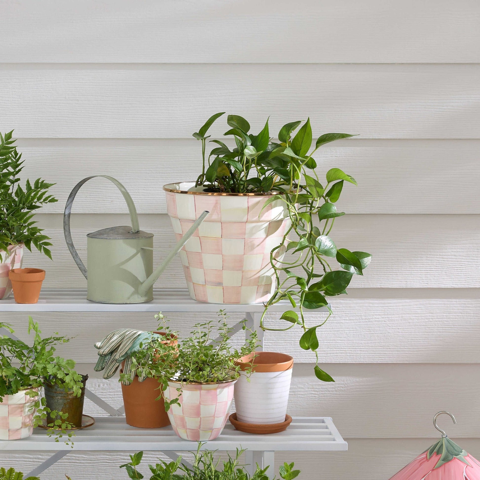 mackenzie childs plant pot MacKenzie-Childs Rosy Check Extra Large Garden Pot – |VESIMI Design|