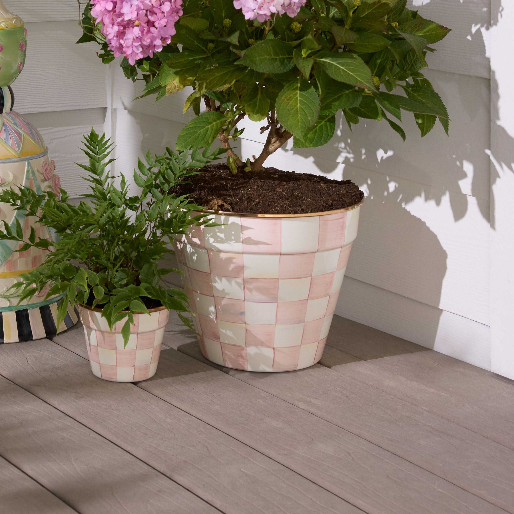mackenzie childs planter pot MacKenzie-Childs Rosy Check Extra Large Garden Pot – |VESIMI Design|