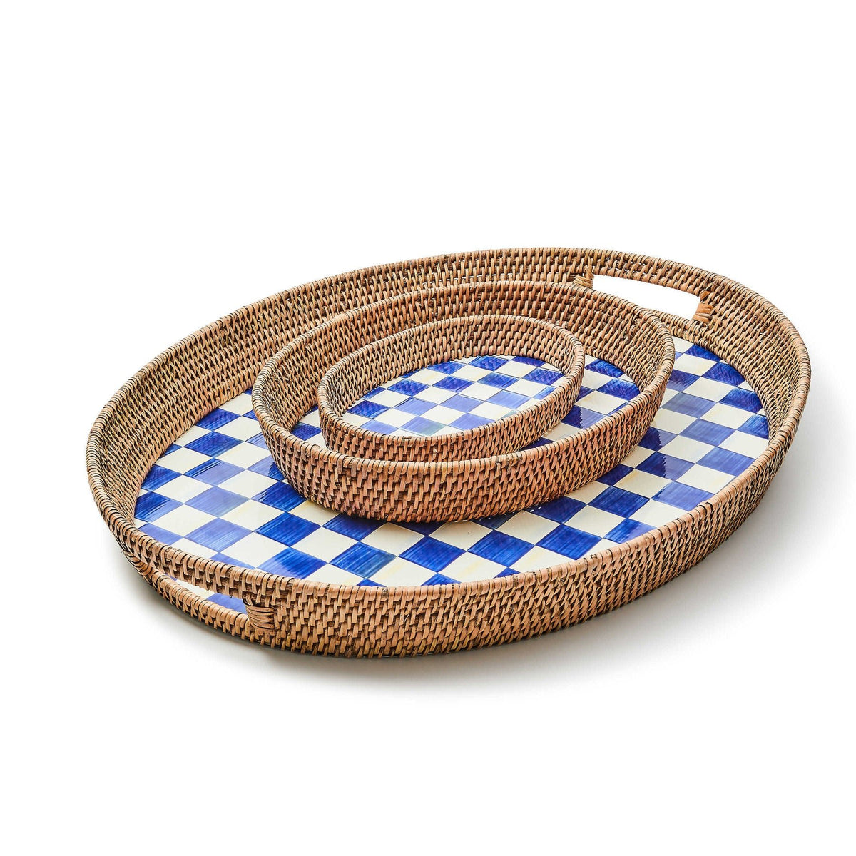 MacKenzie-Childs Europe Courtly Check Enamel & Rattan Party Tray ...