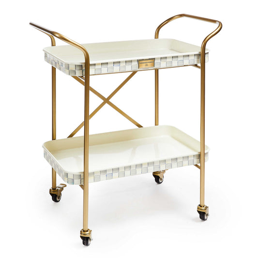 Mackenzie - Childs Sterling Check Enamel 2 - Tier Kitchen Cart - |VESIMI Design| Luxury Bathrooms and Home Decor