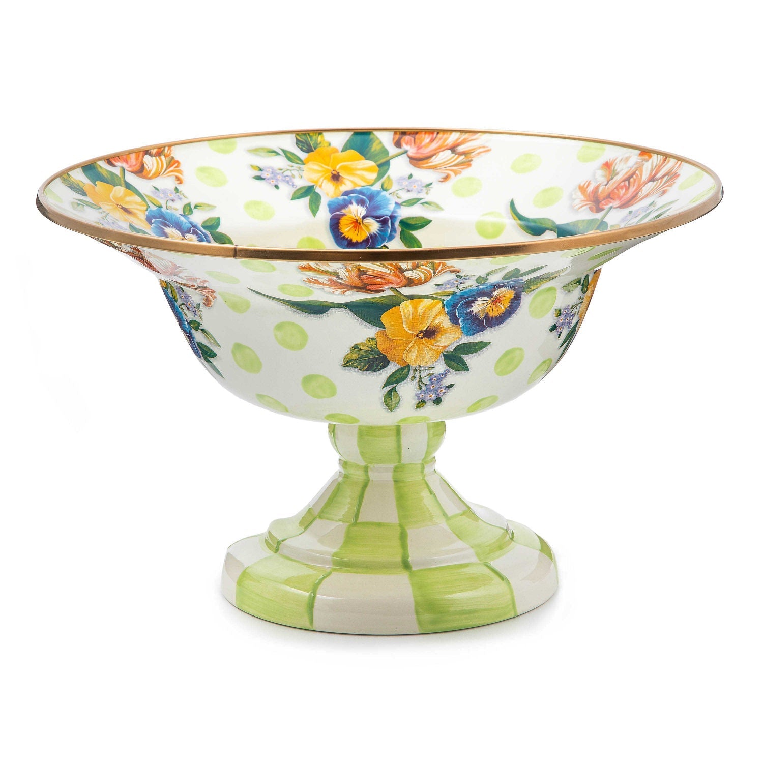 MacKenzie - Childs Wildflowers Green Large Compote - |VESIMI Design| Luxury Bathrooms and Home Decor