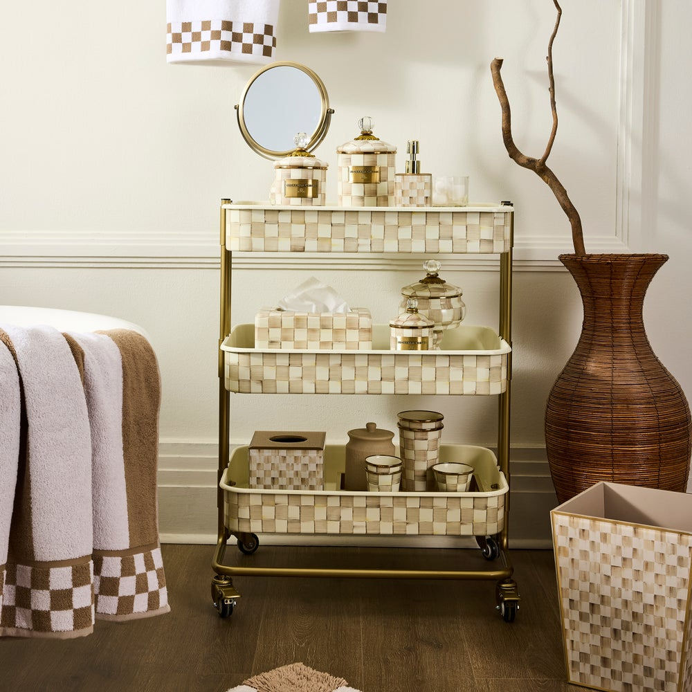 Mackenzie-Childs Mocha Check 3-Tier Kitchen Cart