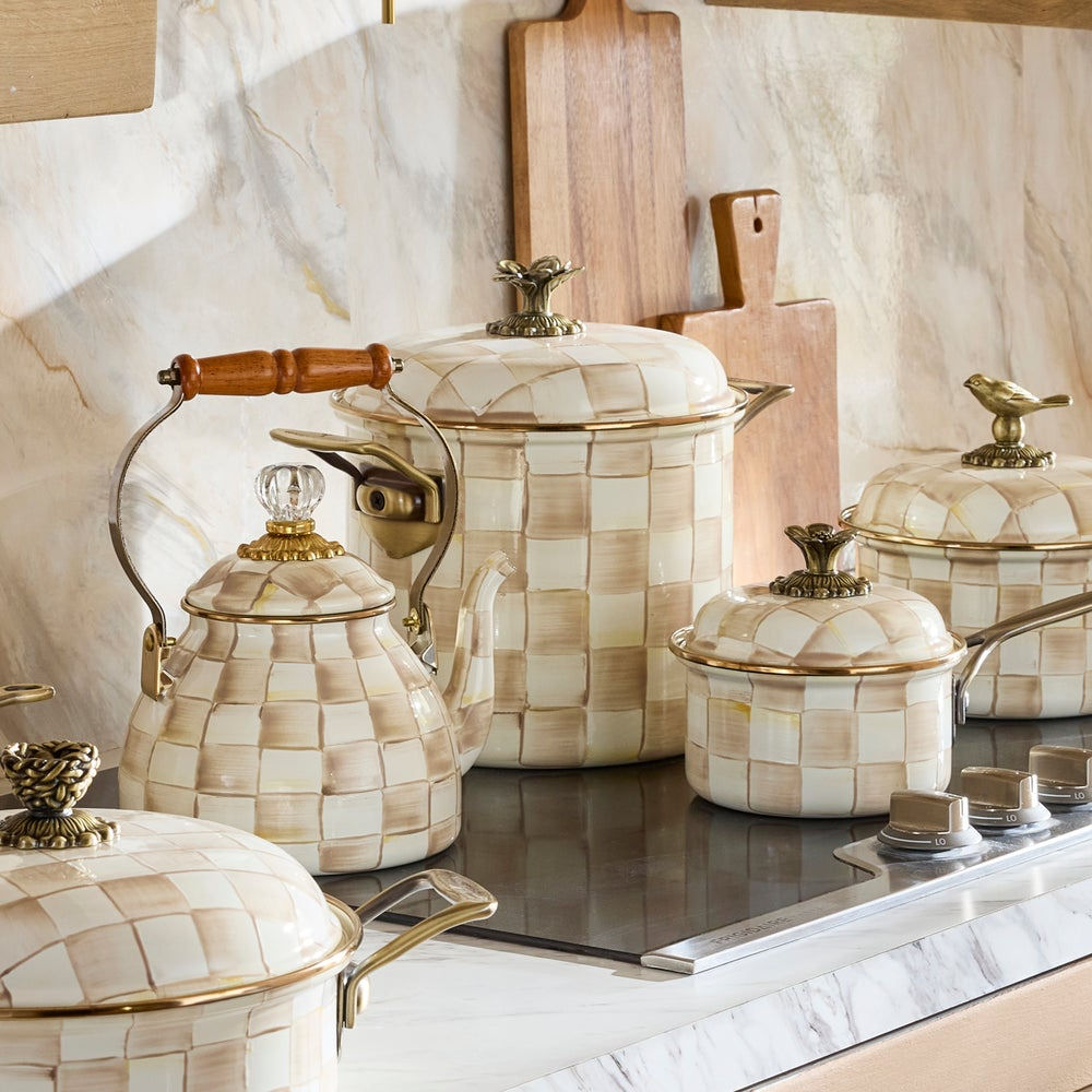 Mackenzie-Childs Mocha Check 7 Qt. Stockpot – |VESIMI Design|