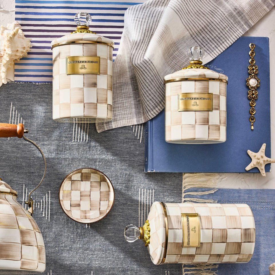 Mocha Check Enamel Canisters - Set of 3